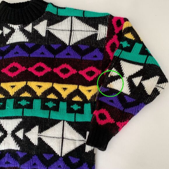 VTG 90s Rosanna Sweater Girls L Black Colorful Geometric Knit Mock Retro Funky - Picture 3 of 8